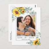 サンフラワーユーカリPHOTOウェディング日付を保存 ポストカード (正面/裏面)
