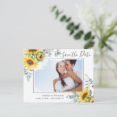 サンフラワーユーカリPHOTOウェディング日付を保存 ポストカード (スタンド正面)