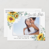 サンフラワーユーカリPHOTOウェディング日付を保存 ポストカード (正面/裏面)