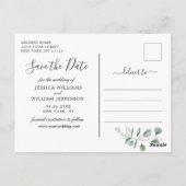 サンフラワーユーカリPHOTOウェディング日付を保存 ポストカード (裏面)