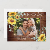 サンフラワーユーカリPHOTOウェディング日付を保存 ポストカード (正面/裏面)