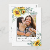 サンフラワーユーカリPHOTOウェディング日付を保存 ポストカード (正面/裏面)
