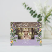 サンフラワーライト&ラベンダーフォト素朴ブライダル インビテーションポストカード (スタンド正面)