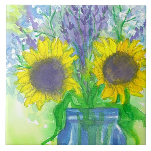 サンフラワーラベンダーベビーズブレスブーケ タイル (正面)