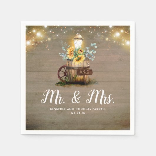 サンフラワーランタン素朴カントリー秋の結婚式 スタンダードカクテルナプキン (正面)