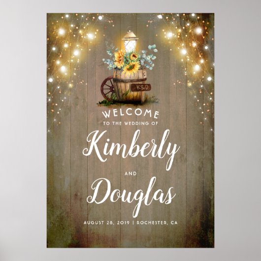 サンフラワーランタン素朴カントリー結婚式看板 ポスター (正面)