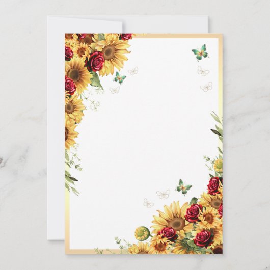 サンフラワーレッドローズグリーンプリンセスキンセアニラ 招待状 (裏面)