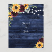 サンフラワーレッドローズネイビーバジェット結婚式招待状 (裏面)