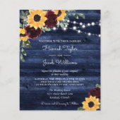 サンフラワーレッドローズネイビーバジェット結婚式招待状 (正面)