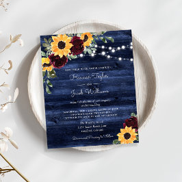 サンフラワーレッドローズネイビーバジェット結婚式招待状