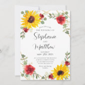 サンフラワーレッドローゼジオメトリックボタニッ結婚クス 招待状 (正面)