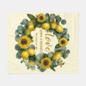 サンフラワーレモンリースラブデザイン フリースブランケット (正面(横))