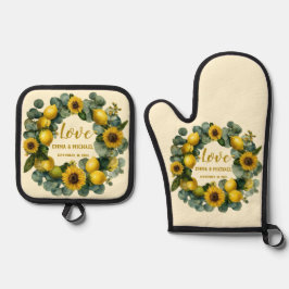 サンフラワーレモンリースラブデザイン 鍋つかみ&鍋敷きセット