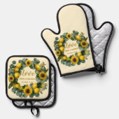 サンフラワーレモンリースラブデザイン 鍋つかみ&鍋敷きセット (正面/裏面)