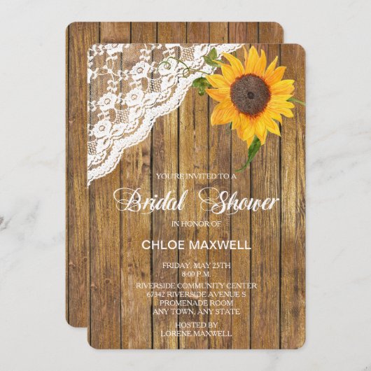サンフラワーレースウッドフローラブライダルシャワー 招待状 (正面/裏面)