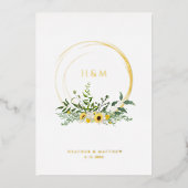 サンフラワーロマンチックシックフローラリースゴ実在ンデッド 箔招待状 (正面)