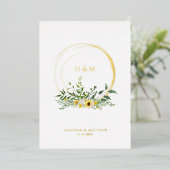 サンフラワーロマンチックシックフローラリースゴ実在ンデッド 箔招待状 (立ち正面)