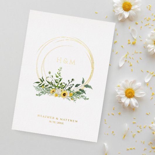 サンフラワーロマンチックシックフローラリースゴ実在ンデッド 箔招待状