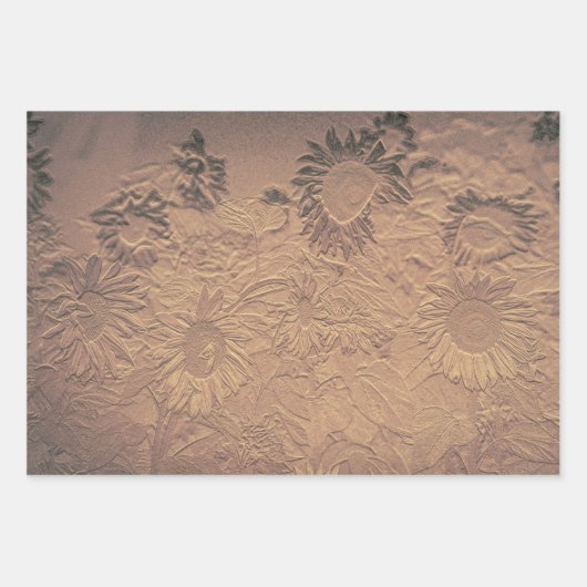 サンフラワーヴィンテージセピアフローラシックデクページ ラッピングペーパーシート (正面3)