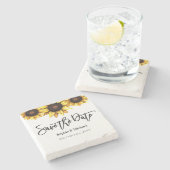 サンフラワー日付結婚を保存素朴する ストーンコースター (横)