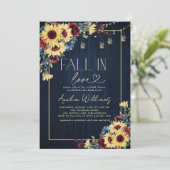 サンフラワー秋インラブネイビー水彩フローラ 招待状 (スタンド正面)
