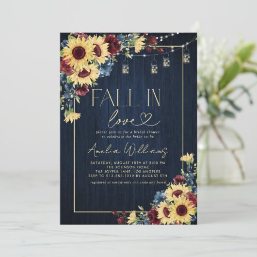 サンフラワー秋インラブネイビー水彩フローラ 招待状 (スタンド正面)