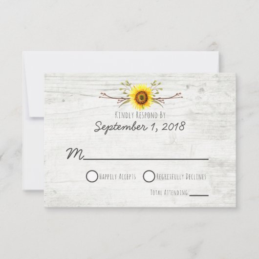 サンフラワー素朴ウッドファーム結婚式招待状RSVP 出欠カード (正面)