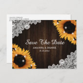 サンフラワー素朴ウッドレースの結婚式の日付を保存 案内ポストカード (正面/裏面)