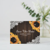 サンフラワー素朴ウッドレースの結婚式の日付を保存 案内ポストカード (スタンド正面)