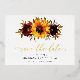 サンフラワー素朴エレガントな結婚式の日付を保存 箔招待状