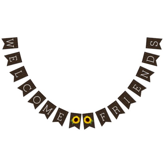 サンフラワー素朴カントリーバ結婚ーンズウェルカム バンティングフラッグ (全)