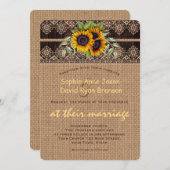 サンフラワー素朴レースバーラップウッド結婚ズ 招待状 (正面/裏面)
