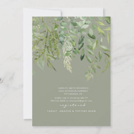 サンフラワー素朴開花ウッドセージブライダルシャワー 招待状 (裏面)