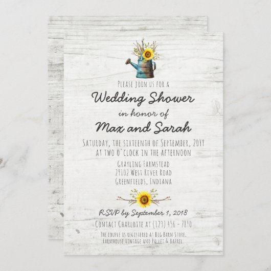 サンフラワー素朴&ウッドファームウェディングシャワー招待状 招待状 (正面/裏面)