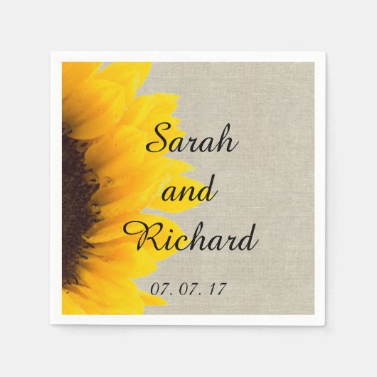 サンフラワー結婚リーネン素朴紙ナプキンズ スタンダードカクテルナプキン (正面)