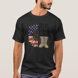 サンフラワー退役軍人サンフラワーアメリカ誇りを持った国旗V Tシャツ