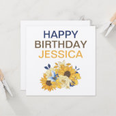 サンフラワー離れズブーケハッピーバースデー名 カード (正面/裏面インサイチュ)
