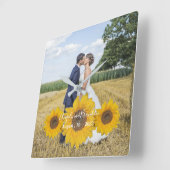 サンフラワー・トリ結婚オ – あなたの写真 スクエア壁時計 (傾斜)