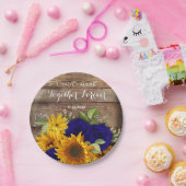 サンフラワー&ネイビーバラウェディングパーティープレート ペーパープレート (パーティー)