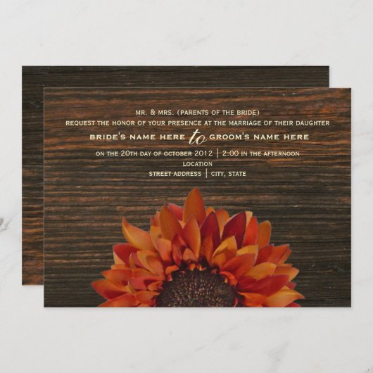 サンフラワー&バーンウッド素朴結婚式招待状 招待状 (正面/裏面)