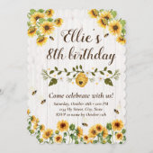 サンフラワー&ビー誕生日招待状 招待状 (正面/裏面)