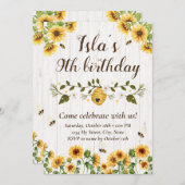 サンフラワー&ビー誕生日招待状 招待状 (正面/裏面)