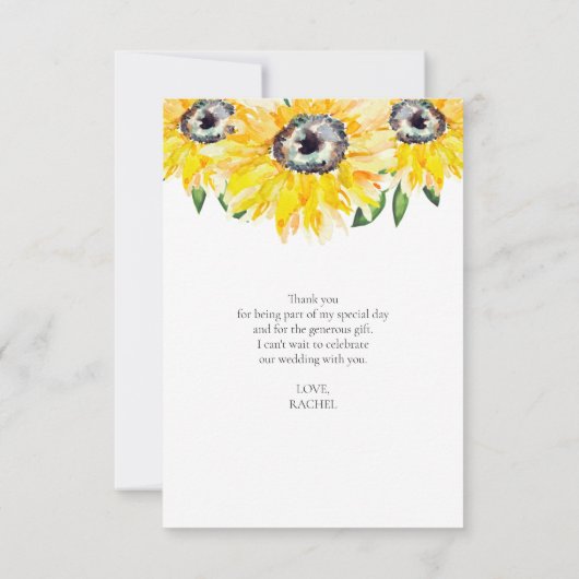 サンフラワー ブライダル シャワー 水彩 フローラ ありがとうございます サンキューカード (裏面)