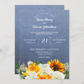 サンフラワー&ホワイトローズフローラオンジーン結婚ズ 招待状 (正面/裏面)