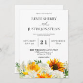 サンフラワー&ホワイトローズ結婚フローラの2招待状 招待状 (正面/裏面)