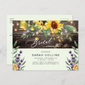 サンフラワー&ラベンダーブライダル素朴ミント インビテーションポストカード (正面/裏面)