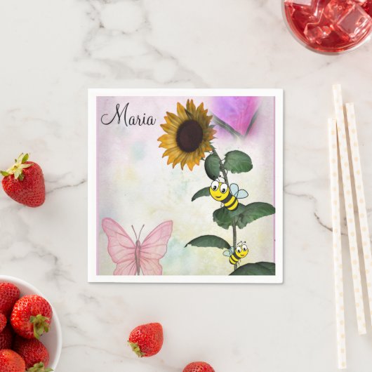 サンフラワー（昆虫）マルハナバチバタフライ紙ナプキンス スタンダードカクテルナプキン (インサイチュ)