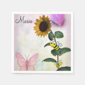 サンフラワー（昆虫）マルハナバチバタフライ紙ナプキンス スタンダードカクテルナプキン (正面)