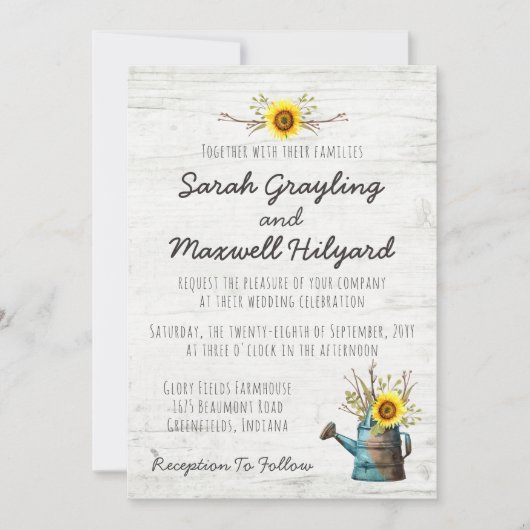 サンフラワー&素朴ウッドファーム結婚式招待状 招待状 (正面)