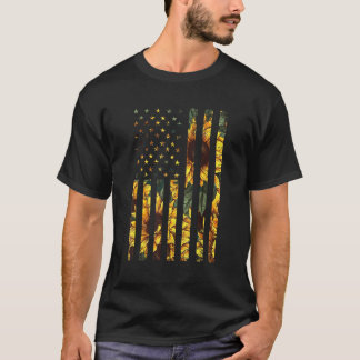 サンフラワーUSA国旗Patriotic 4日/7月アメリカ Tシャツ